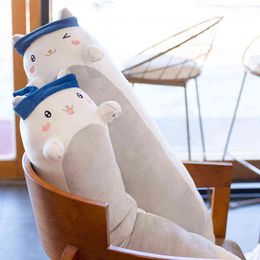 Healing Heart Long Ramen Cuddly Plushies Stuffed Japan Cartoons Anime Figure White Cat Noodle Throw Pillow For Boy Nap Sleeping Y211119