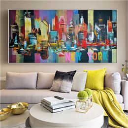 New York Skyline Abstract City Painting Canvas Print For Living Room Wall Art Modern Building Decoration Quadros