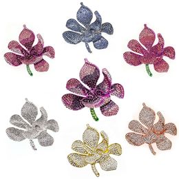 30 Pcs/Lot Custom Women Pins Fashion Jewelry Crystal Rhinestone Orchid Flower Brooch For Lady Decoration