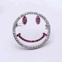 Red Trees Classic Cute Smile Face Brooch Pins For Man & Women With Cubic Zirconia Coat Accessories Christmas / Year Gift