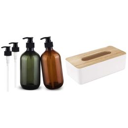 Tissue Boxes & Napkins 17Oz Soap Dispenser, Hand Dish Dispenser With Wood Box Cover For Disposable Paper Facial Tissues