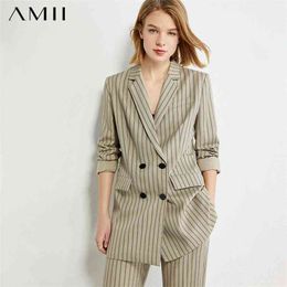 Minimalism Autumn Woman Suit Coat Fashion Olstyle Stripe Lapel Blazer Women Causal High Waist Women's Pants 12040362 210527