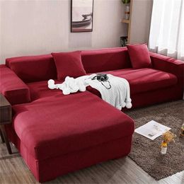 Polar fleece Stretch Sofa Cover for L-shaped Corner Sofas Chaise Longue Slipcovers 1/2/3/4 Seater Knitted Elastic Couch Covers 211116