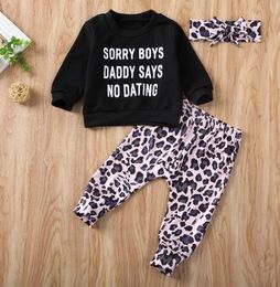 Newborn Baby Girl Clothing Sets Letter T-Shirt Tops Leopard Print Long Pants Headband 3Pcs Outfits