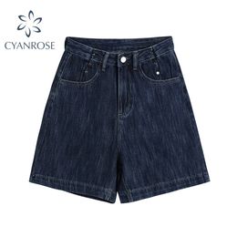 Summer Wide Leg Denim Shorts Women Streetwear Jeans Short Pants Casual Straight Retro Chic Buttons High Waiste Trousers 210515