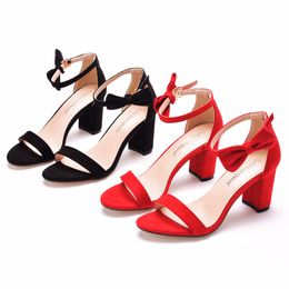 Verão grosso salto alto Mulheres Gladiador Sandálias Escritório Ankle Fivela Strap Fashion Bow Casual Senhoras Sapatos
