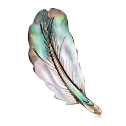 Natural Abalone Shell Feather Brooch Pin for Girl Women Fashion Cute Corsage Jewellery Accessories Gift