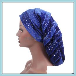 Caps & Hats Aessories Baby, Kids Maternity Fashion Diamante Veet Ruffle Turban Dreadlock Slee Cap Beany Slouch Bandana Hair Loss Bonnet Tube