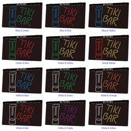 TC1421 Tiki Bar Palm Light Sign Dual Color 3D Engraving