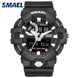 New Sport Watch Smael Brand Wristwatches Fashion Casual Dual Time Led Clock 1642 Quartz 50m Waterproof Black Clocks Mens Watches Q0524