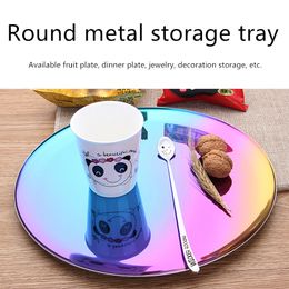 28cm gold / Colour disc metal round tray rainbow Colour fruit tray Jewellery display plate 430 # stainless steel