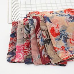 Autumn Fashion Women Viscose Scarf Abstract Retro Rose Floral Hijab Shawls and Wraps Female Foulards Echarpe 180*90Cm