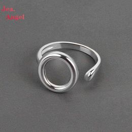 Jea.Angel 925 Silver New Round Hollow Opening Ring Fashion Couple Female Temperament Minimalist Jewelry Hip Hop Punk Finger Ring G1125