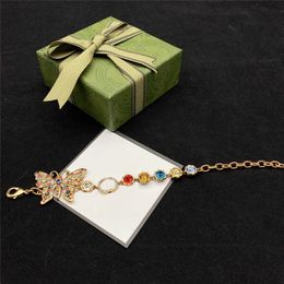 Chic Butterfly Diamond Bracelet Colorful Crystal Bracelets Embossed Stamp Double Letter Bangles With Gift Box