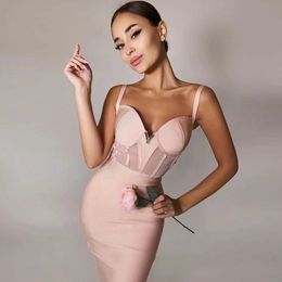 Summer Lace Pink Bandage Dress Women Sexy Spaghetti Strap Black Bodycon Club Elegant Celebrity Runway Party Dresses 210423