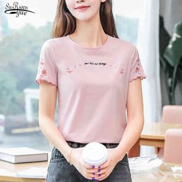 Summer Tops and Tees Women Cotton Short Sleeve O- Neck Tshirt Letter Floral Casual Plus Size Ladies T-shirt 8590 50 210508