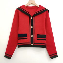 1212 2022 Runway Autumn Brand SAme Style Sweater Cardigan Sleeve Lapel Neck Red White Black Fashion Womens Clothes High Quality Womens jinniu