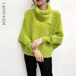 LANMREM Scarf Collar Batwing Sleeves Pullover Twice Pleated Thickness Loose autumn Sweatshirt WJ74304 210803