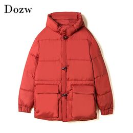 Long Sleeve Solid Casual Woman Parkas Thicken Warm Hooded Coat Winter Autumn Zipper Pocket Loose Coats Femme Veste 210515