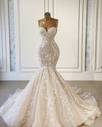 Country Mermaid Wedding Dresses Sweetheart Tulle Beading Bridal Gowns Custom Made Lace Applique Vestidos De Novia Court Train