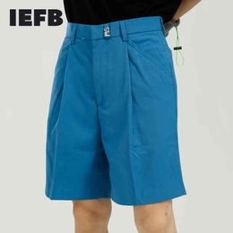 IEFB Men's Summer Suit Shorts Loose Wide Leg Korean Style Casual Knee Length Pants Men's Straight Blue Shorts 9Y7446 210524