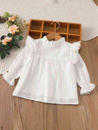 Baby Eyelet Embroidery Frill Neck Ruffle Trim Flounce Sleeve Top SHE