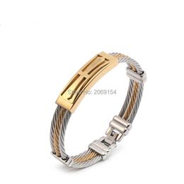 Gold Jewellery Charm Bracelet Magnetic Steel Cross Bangle Stainless Wristband Trendy Alloy Metal Gold Jewellery Q0717