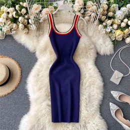 Ins Summer Fashion Women Sleeveless Strap Knitted Package Hip Dress Vestidos L609 210527