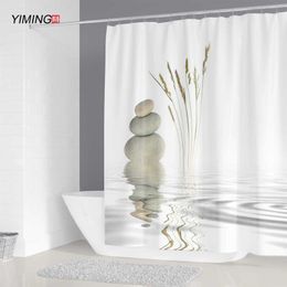 YIMING pebble printed shower curtain mildew washable curtain with hook bathroom decorative curtain 3d shower curtains 240*180cm 210609