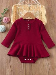 Baby Rib Knit Quarter Button Combo Bodysuit Dress SHE