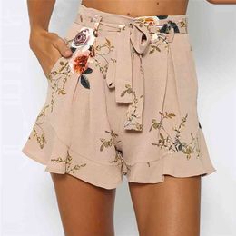 Stylish Women clothes Bandage pocket High Waist Boho Casual Polyester Floral print Beach Summer Shorts one pieces 210607