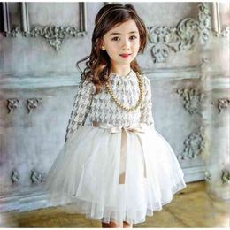 Spring fashion kids girl plaid tulle dress baby long sleeve checked dresses children Korean boutique vestido 210529