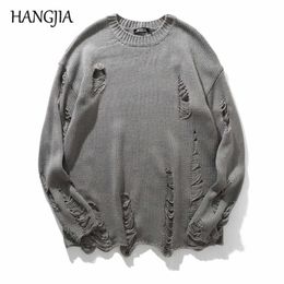 Wash Hole Ripped Knit Sweaters Men Women Streetwear Hip Hop Pullovers Jumper Fashion Oversized All-match Men Winter Clothesp0805