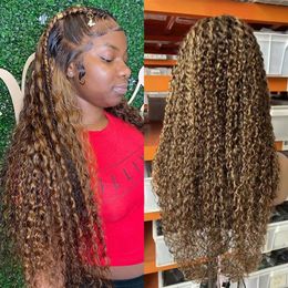 Evidenzia Parrucca frontale in pizzo Ombre Parrucche brasiliane Jerry Curl per capelli umani P4 / 27 colorate per donne nere
