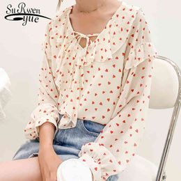 Fashion Casual Loose Women Blouse Bow Party Beach Chiffon Tops Long Sleeve V-neck Clothing 5333 50 210521