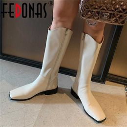 Genuine Leather Knee High Boots Side Zipper Pointed Toe Heels Leathe Working Casual Shoes Woman Heel 210528