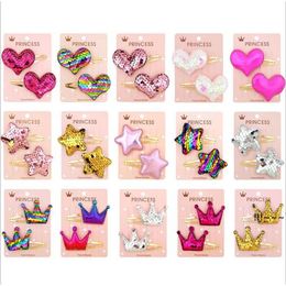 new2Pcs/ Set Sequin BB Clip Love Star Crown Small For Baby Girls Cute Headwear Hair Accessories EWD5879