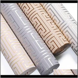 Wallpapers Décor Home & Gardenrelief Geometric 3D Thickened Deerskin Veet Living Room Tv Background Gray Beige Fret Wallpaper Chinese Style1