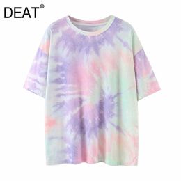 [DEAT] Fashion Summer Streetwear Short Sleeve Tie Dye Printing Round Neck Loose Fit Women's T-shirt 13C212 210527