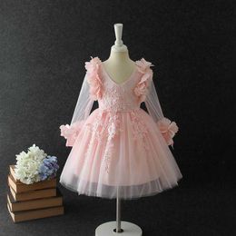 Retail Boutique Girls Dresses for Party and Wedding Formal Evening Petal Sleeve Lace Embroidery Tutu Birthday Dress E068 210610