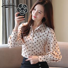 Fashion Long Sleeve Shirt Printed Wave Dot Elegant Chiffon Blouses Autumn Women Square Collar Shirts 5960 50 210508