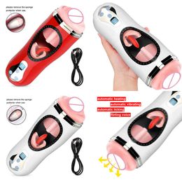 NXY Sex Masturbators Glans Sucking Tongue Licking Massager Airplane Cups Heated Vagina Real Pussy Male Masturbation Cup Vibrator Toys for Men 220127