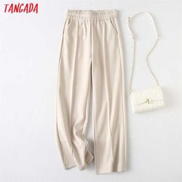 Tangada Winter Fashion Women Thick Warm Wide Leg Pants Trousers Pockets Office Lady Elegant Pants Pantalon YU144 211105