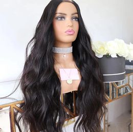 Glueless Natural Wave 100% Human Hair U Part Wigs 250density Remy Unprocessed Water Curly Wavy Full Machine Half Shape Wig