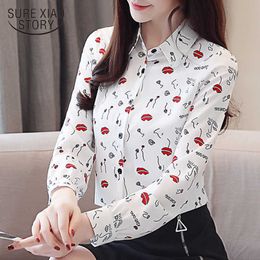 Blusas Mujer De Moda Fashion Print Korean Printed Long Sleeve Women Tops and Blouses Button Ladies Shirts Slim 8338 50 210527