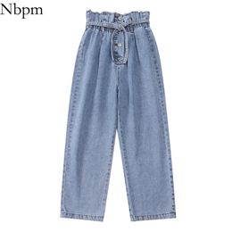 Nm Fashion With Belt Button Baggy Jeans Woman High Waist Streetwear Girls Wide Leg Trousers Pants Mujer Mom Denim 210809