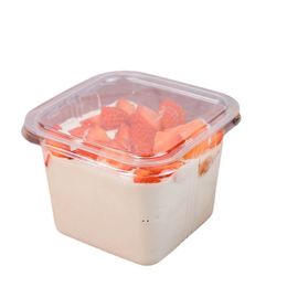 Clear Cake Box Transparent Square Mousse Plastic Cupcake Boxes With Lid Yoghourt Pudding Wedding Party Supplies RRB11553