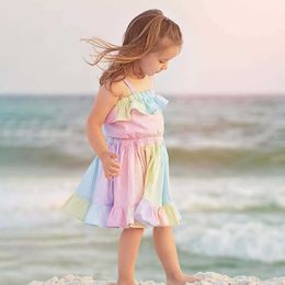 Baby Girls Clothes Summer Dress Toddler Kids Baby Girl Summer Sling Rainbow Stitching Dress Princess Sleeveless Dress Vestidos Q0716