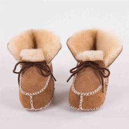 New Keep warm winter Genuine Leather Wool fur baby boy boots toddler girls soft Moccasins shoes with plush Sheepskin booties 210326