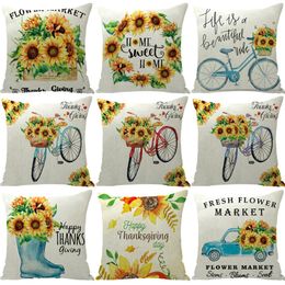 45x45cm Thanksgiving date sunflower Linen pillow cover case Pillowcase For Home Sofa Car Cushion Cover Without inside core